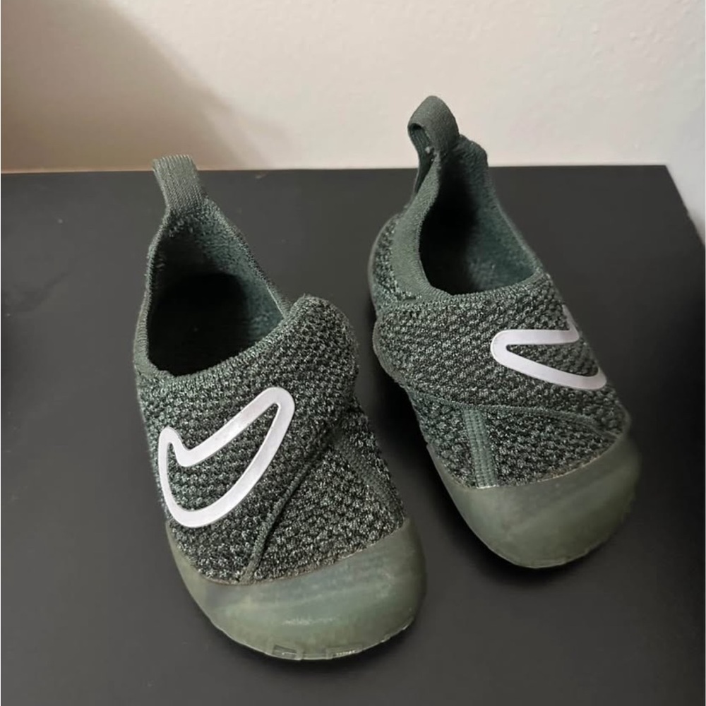 Nike Kids Olive Green Slip-On Sneakers with White Swoosh